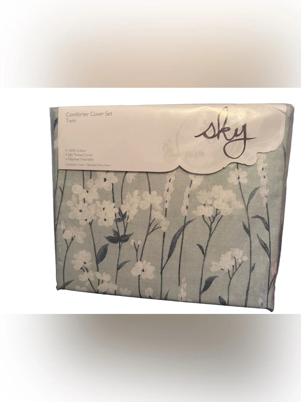 Sky Field Flowers 100% Cotton Duvet Cover Set, Twin, 300 Thread Count